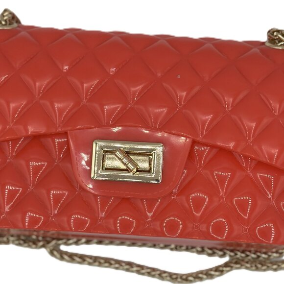 Le Miel Orange Quilted Jelly Crossbody Shoulder Bag with Gold Chain - Picture 4 of 4
